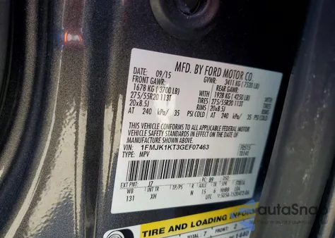 2016 Ford Expedition El Limited z USA, uszkodzony, nr VIN 1FMJK1KT3GEF07463